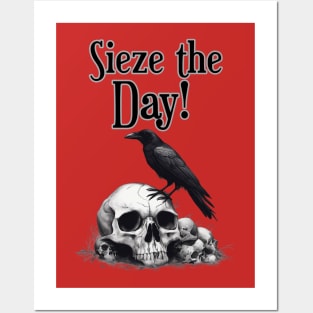 Sieze the Day! Crow on skull , Posters and Art